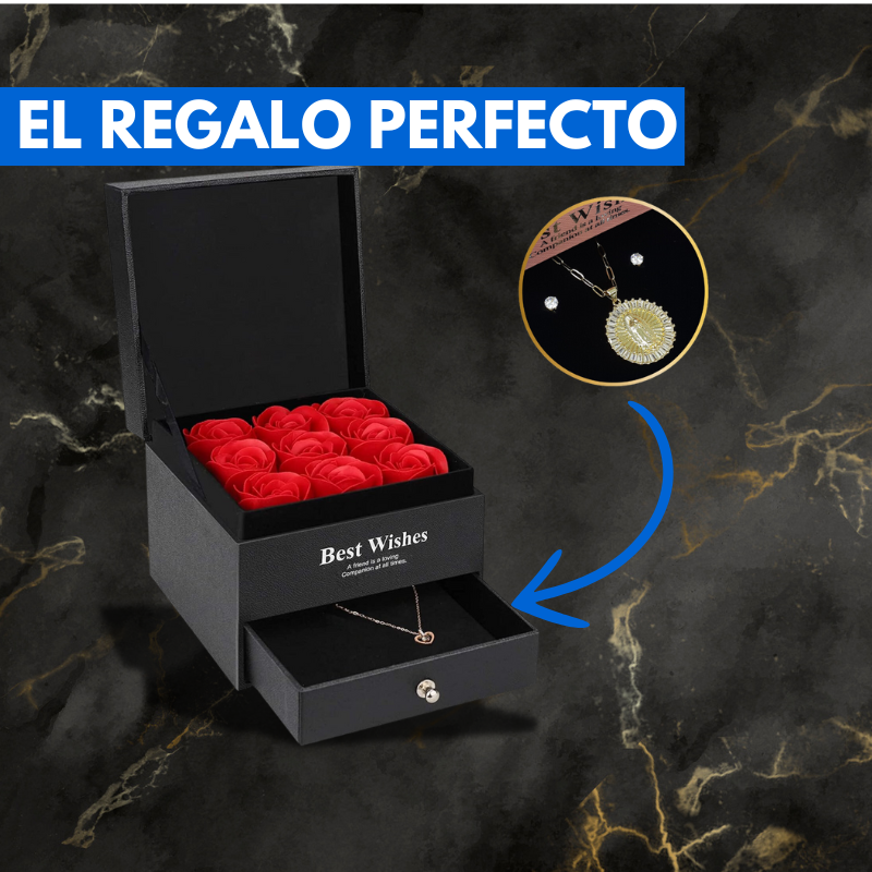 Caja Rosas Eternas + Cadena (REGALO PERFECTO PARA EL DIA DE LA MUJER)
