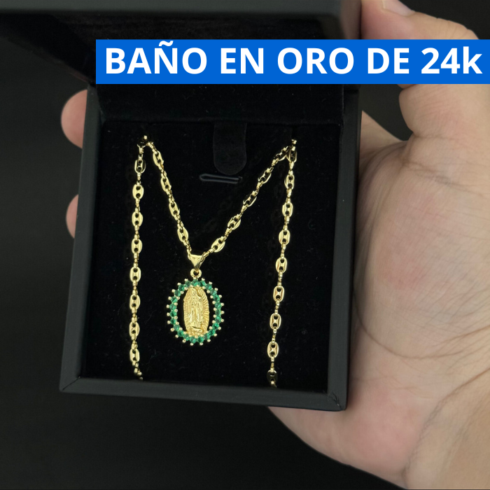 Cadena Gucci + Dije virgen de guadalupe - Bañada en oro de 24k