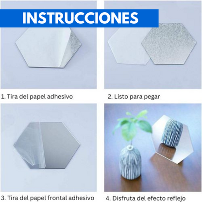 Espejos hexagonales adhesivos X12